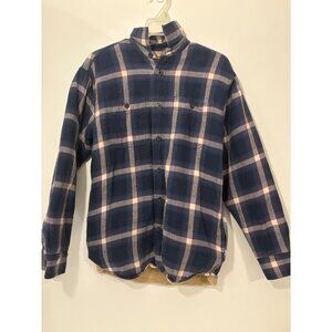 Mens Wrangler Navy &‎ Red Plaid Flannel Sherpa-Lined Button-Up Shirt Size Small